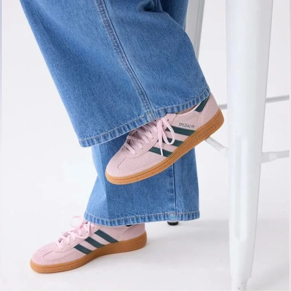 adidas Spezial Women's Pink Suede Sneakers with Black Stripes and Gum Sole